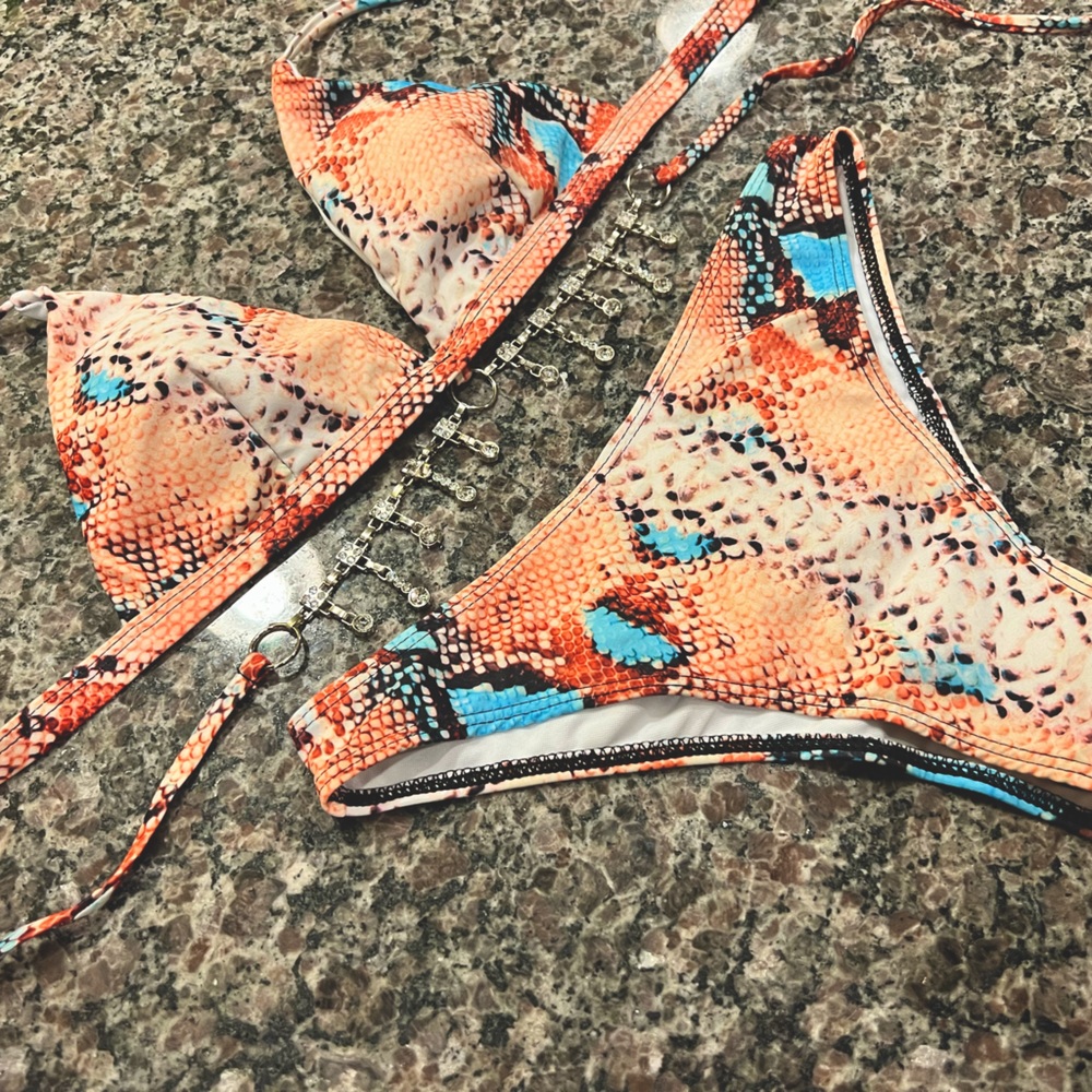SHEIN Jeweled Snakeskin Bikini S